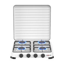 Muvip Vulcano Cocina de Gas con 4 Fuegos - Tapa Protectora - Patas de Goma - Superficie Esmaltada - Quemador Extraible - 47.8x47