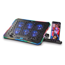 NGS HeroStand Base de Refrigeracion para Portatil Hasta 15.6" - 6 Ventiladores con LED Azul - Pantalla LCD con Botones de Contro