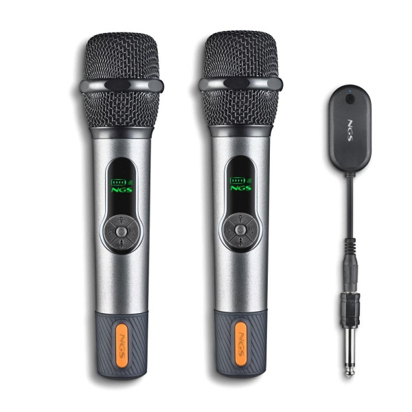 NGS SingerStar Duo Kit 2 Microfono Inalambrico Vocal - Tipo Dinamico - Sonido Potente y Claro - Entrada Jack 3.5 y Adaptador Jac