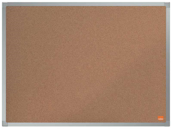 Nobo Essence Tablero de Anuncios de Corcho 600x450mm - Montaje en Esquinas - Superficie de Corcho - Marco de Aluminio Anodizado