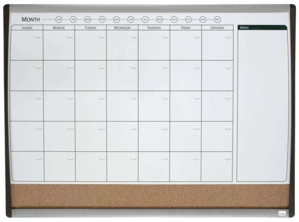 Nobo Planificador Pizarra Magnetica Pequeña con Tablero de Anuncios de Corcho 585x430mm - Semanal y Mensual - Marco Plateado y