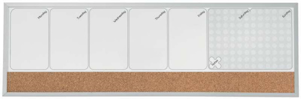 Nobo Planificador Semanal de Pizarra Magnetica Pequeña 585x190mm - Tira de Corcho - Almohadillas Adhesivas e Imanes para Montaj
