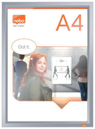 Nobo Porta Posters Clip Aluminio A4 - Marco Anodizado - Cambio Rapido y Sencillo - Blanco