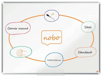 Nobo Premium Plus Pizarra Magnetica de Acero Lacado 1200x900mm - Montaje en Esquinas - Superficie de Borrado Facil - Color Blanco