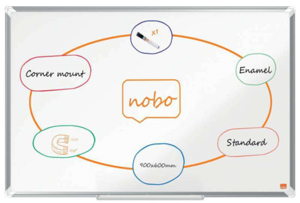 Nobo Premium Plus Pizarra Magnetica de Acero Vitrificado 900x600mm - Montaje en Esquinas - Superficie de Borrado Superior - Color Blanco