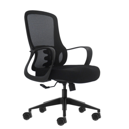 Oqonos Cherg 006 Silla de Oficina Ergonomica con Respaldo de Malla Transpirable, Piston de Gas Clase 4, Soporte Lumbar, Reposabrazos Fijos, Asiento Ergonomico Moldeado y Ruedas de Silicona - Negro