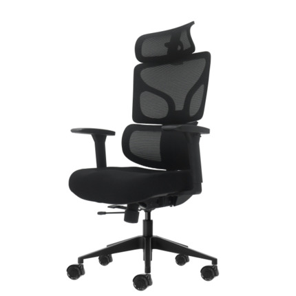 Oqonos Cherg 010 Silla de Oficina Ergonomica con Reposacabezas Cervical Ajustable, Respaldo y Asiento de Malla Elastica, Reposabrazos 4D, Asiento Deslizable Ergonomico Moldeado y Ruedas de Silicona - Negro