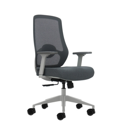 Oqonos Cherg 026 Silla de Oficina Ergonomica con Soporte Lumbar Ajustable en Altura y Profundidad, Reposabrazos 4D, Piston de Gas Clase 4, Asiento Ergonomico Moldeado y Ruedas de Silicona - Gris