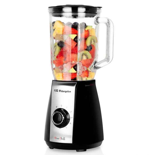 Orbegozo BV 6575 Batidora de Vaso Acero Inoxidable - Potente Motor 600W - Jarra de Cristal 15L - Cuchillas de Titanio - 5 Veloci