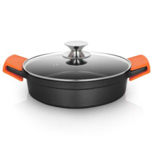 Orbegozo CDB Cacerola Baja Serie 2.8L - Aluminio Fundido Indeformable - Asas de Silicona - Tapa de Cristal Templado - Antiadhere