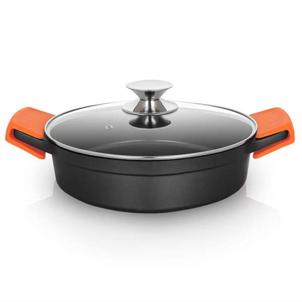 Orbegozo CDB Cacerola Baja Serie 2.8L - Aluminio Fundido Indeformable - Asas de Silicona - Tapa de Cristal Templado - Antiadhere