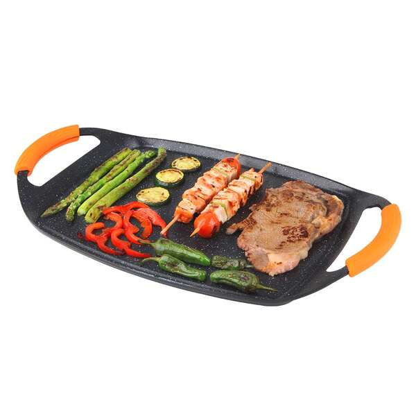 Orbegozo GDB 4700 Plancha Grill de Aluminio Forjado - Antiadherente de Piedra - Asas de Goma Extraibles - Diseño Ergonomico - A