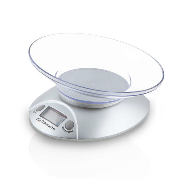 Orbegozo PC 1009 Bascula de Cocina Electronica - Display LCD - BOL Transparente - Capacidad 3Kg - Precision 1g - Unidades Gr/Kg/