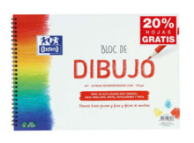 Oxford Bloc de Dibujo Escolar Espiral Formato A4+ Liso - 20 Hojas Microperforadas 130gr Color natural - Papel de SuperfÃ­cie Rug