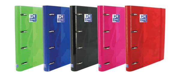 Oxford Europeanbinder Classic Carpeta de 4 Anillas Formato A4+ con Recambio Cuadriculado 5x5mm y 4 Taladros - Cierre con Goma El