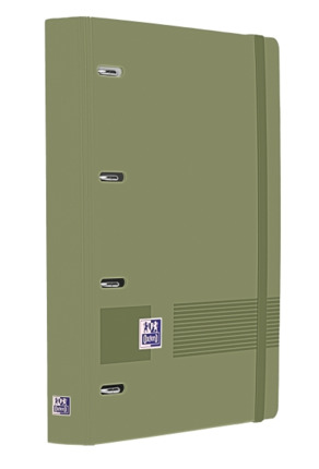 Oxford Europeanbinder Live & Go A4+ Carpeta Tamaño A4+ con Recambio de 100 Hojas Cuadricula 5x5mm - Tapa de Plastico Polyfoam - Cierre con Goma - Color Verde Safari