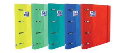 Oxford Europeanbinder Touch Carpeta de 4 Anillas Formato A4+ con Recambio Cuadriculado 5x5mm y 4 Taladros - Tapa Tacto Suave - Cierre con Goma Elastica - Colores Surtidos