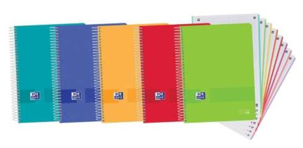 Oxford Europeanbook 8 Live & Go Pack de 5 Cuadernos Espiral Formato A4+ Cuadriculado 5x5mm - 160 Hojas Microperforadas con 4 Taladros - Tapa de Plastico - 8 Bandas de Color - Colores Surtidos