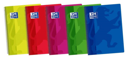 Oxford School Classic Fº Cuaderno Espiral - Tapa de Plastico Resistente - 1 Linea con Margen para Escribir Ordenadamente - 80 Hojas - Colores Surtidos