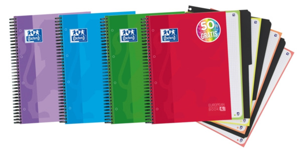 Oxford School Classic Europeanbook 4 Cuaderno Doble Espiral A4+ Cuadricula 5x5 - 120 Hojas Microperforadas 4 Taladros - Tapa Ext