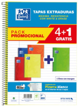 Oxford School Classic Write&Erase Pack 4+1 FÂº - Cuaderno Espiral - Tapa Extradura - 1 Linea con Margen - 80 Hojas - Colores Sur