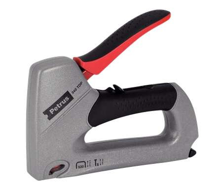 Petrus 340 Top Clavadora/Grapadora Metalica - Para Grapas 530/6 a 14mm y Pins Tipo 8 de 15mm - Ajuste de Potencia - Color Gris/N