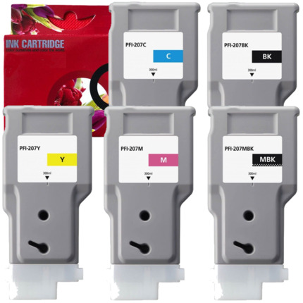 PFI207 pack 5 cartuchos de tinta compatible con Canon PFI207BK PFI207C PFI207M PFI207Y PFI207MBK