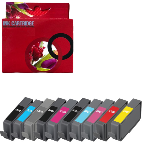 PFI5100 pack 10 cartuchos de tinta pigmentada multicolor compatible con Canon iPF Pro-310
