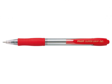 Pilot Boligrafo de Bola Retractil SuperGrip - Punta Redonda 1.0mm - Trazo 0.27mm - Tinta de Aceite - Grip Ergonomico - Color Rojo