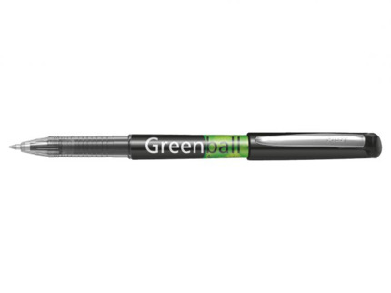 Pilot Boligrafo de Tinta Liquida Greenball - Recargable - Fabricado con Plastico Reciclado - Punta Media 0.7mm - Trazo 0.35mm - Color Negro