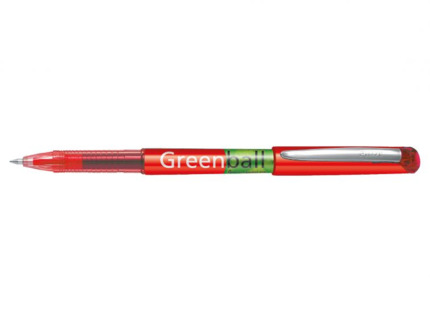 Pilot Boligrafo de Tinta Liquida Greenball - Recargable - Fabricado con Plastico Reciclado - Punta Media 0.7mm - Trazo 0.35mm - Color Rojo