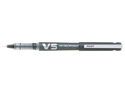 Pilot Boligrafo de Tinta Liquida V5 HI-Tecpoint Recargable - Fabricado con Plastico Reciclado - Punta Fina 0.5mm - Trazo 0.3mm - Color Negro