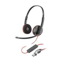 Plantronics/Poly Blackwire 3220 USB-C Auriculares con Microfono - Almohadillas Acolchadas - Controles en Cable - Adaptador USB-A