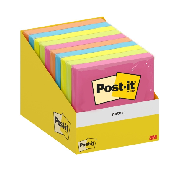 Post-It Bloc de 100 Notas Adhesivas Reposicionables - Forma Cuadrada - 76x76mm - Colores Surtidos