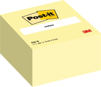 Post-It Cubo de 450 Notas Adhesivas Reposicionables - Forma Cuadrada - 76x76mm - Color Amarillo Claro