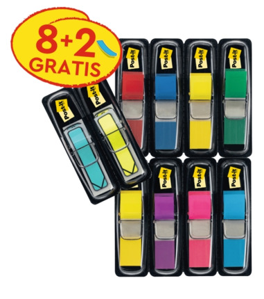 Post-It Index Pack de 10 Dispensadores con 35 Marcadores de Indice Reposicionables - Forma Rectangular - Colores Surtidos