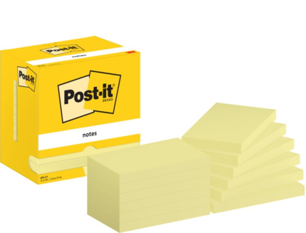 Post-It Pack de 12 Blocs de 100 Notas Adhesivas Reposicionables - Forma Rectangular - 76x127mm - Color Amarillo Claro