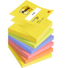 Post-It Pack de 6 Blocs de 100 Z-Notas Adhesivas Reposicionables 76x76mm - Forma Cuadrada  - Colores Surtidos