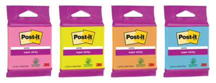 Post-It Super Sticky Bloc de 45 Notas Adhesivas Reposicionables - Forma Cuadrada - 76x76mm - Colores Surtidos