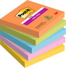 Post-It Super Sticky Pack de 5 Blocs de 90 Notas Adhesivas Reposicionables - Forma Cuadrada - 76x76mm - Colores Surtidos