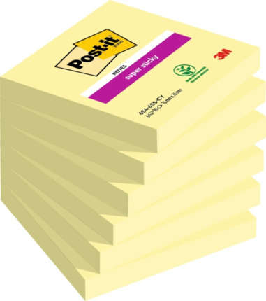 Post-It Super Sticky Pack de 6 Blocs de 90 Notas Adhesivas Reposicionables - Forma Cuadrada - 76x76mm - Color Amarillo Claro