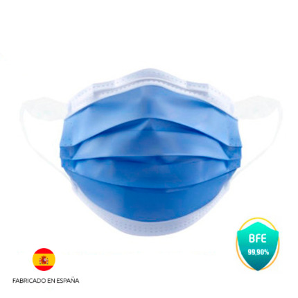 ProSafe Pack 40 Mascarillas Quirurgicas COMFORT Desechables Tipo IIR - BFE >99.91% - Certificado CE - UNE EN 14683:2019+AC:2019 - Fabricado en España - Clip Nasal Ajustable - 3 Capas - Color Azul