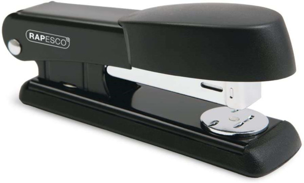 Rapesco Bowfin Grapadora Metalica de Sobremesa - Hasta 25 Hojas - Grapas 26/6, 24/6 - Grapado Cerrado y Abierto - Color Negro