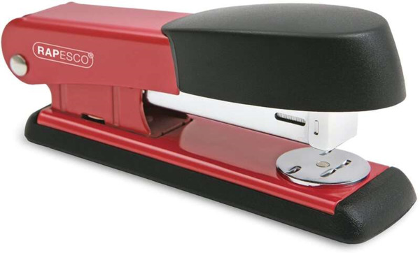 Rapesco Bowfin Grapadora Metalica de Sobremesa - Hasta 25 Hojas - Grapas 26/6, 24/6 - Grapado Cerrado y Abierto - Color Rojo/Neg
