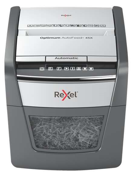 Rexel Optimum AutoFeed 45X Destructora Automatica de Corte en Particulas- 20L - Alimentacion Automatica 45 hojas - Ranura Manual
