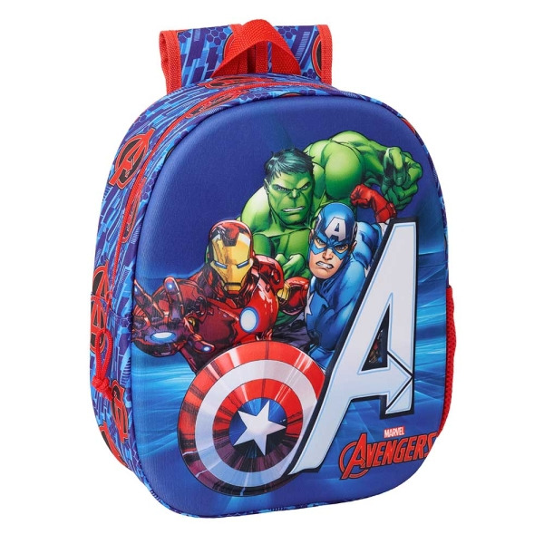 Safta Avengers Mochila 3D de 8.64L - Portabotellas - Tarjeta de Identificacion Personal - Hombreras Acolchadas - 27x33x10cm - Co