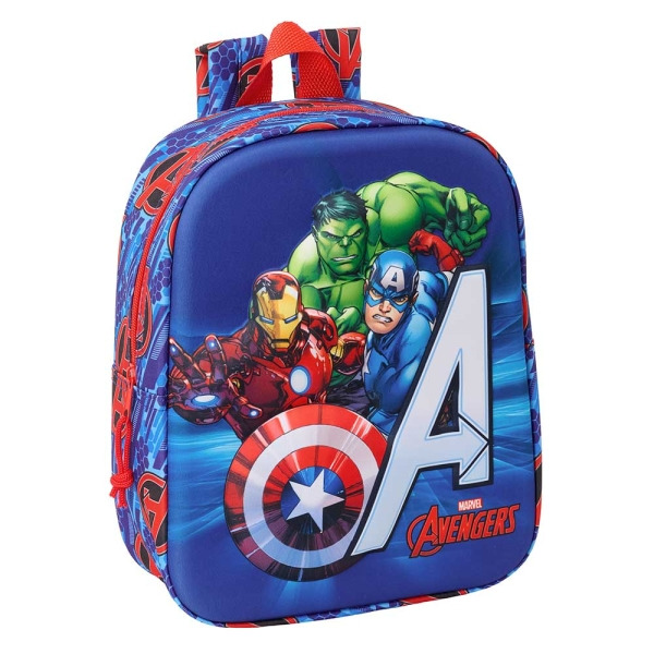 Safta Avengers Mochila Guarderia 3D de 6L - Asa de Mano Superior - Asas Regulables y Acolchadas - Cierre de Cremallera - 22x27x1