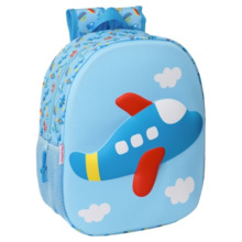 Safta Avion Mochila 3D - Portabotellas - Hombreras Acolchadas - Asa Superior - Color Azul Claro