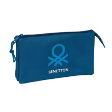 Safta Benetton Basics Marino Portatodo - 3 Compartimentos con Cremalleras - Bolsillo Interior - 0.6L - 220x30x120mm - Color Azul