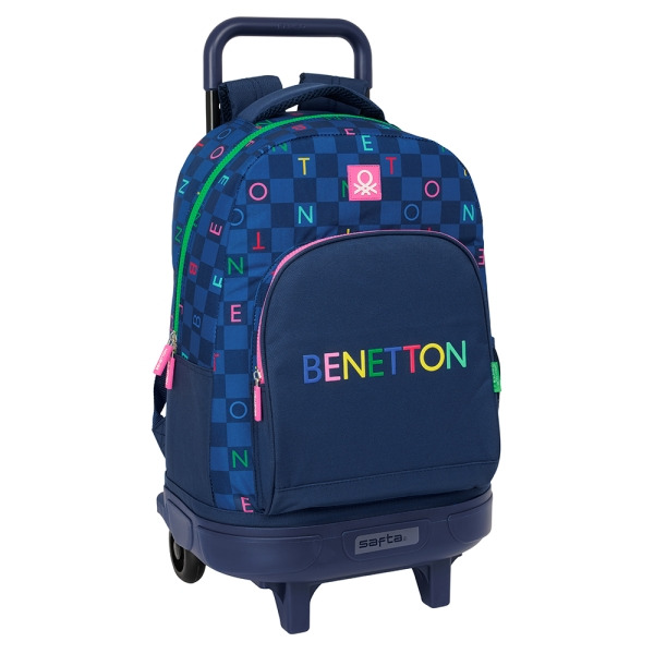 Safta Benetton Damero Mochila con Carro Integrado - Extraible para Facilitar su Limpieza - Base Reforzada - Asa Extraible - 33x4